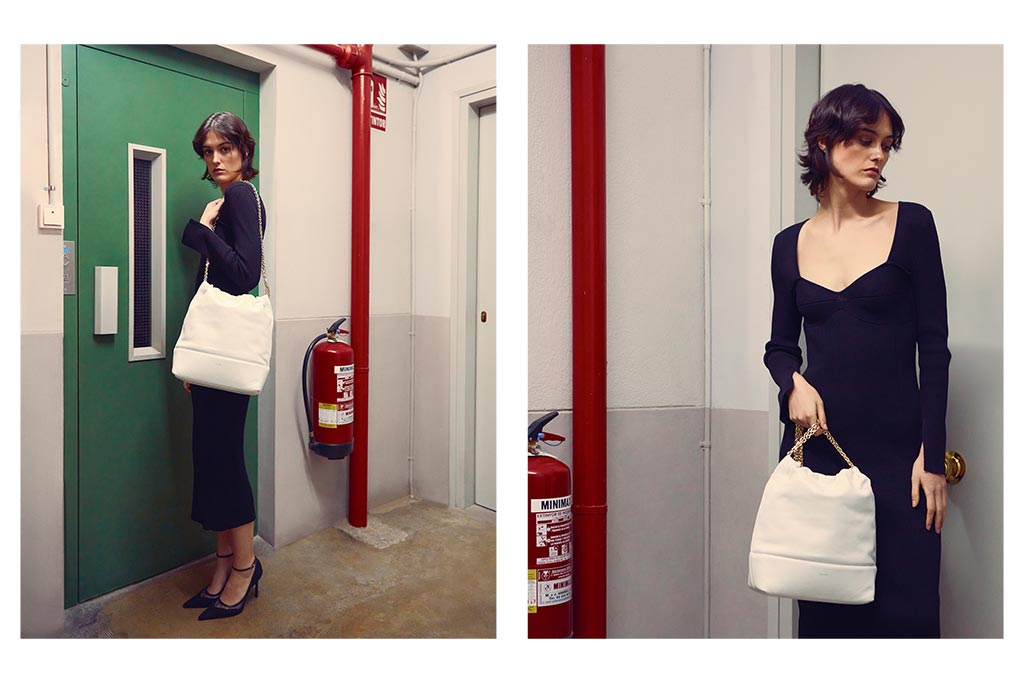 Fotografía para lookbook de bolsos con modelo